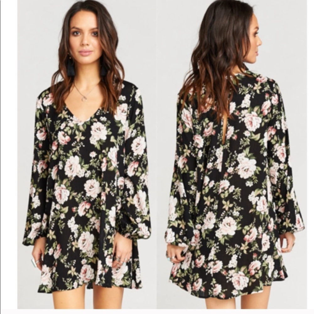 Show Me Your MuMu Courtney Loves Roses Floral Shift Dress Balloon Sleeves XS
